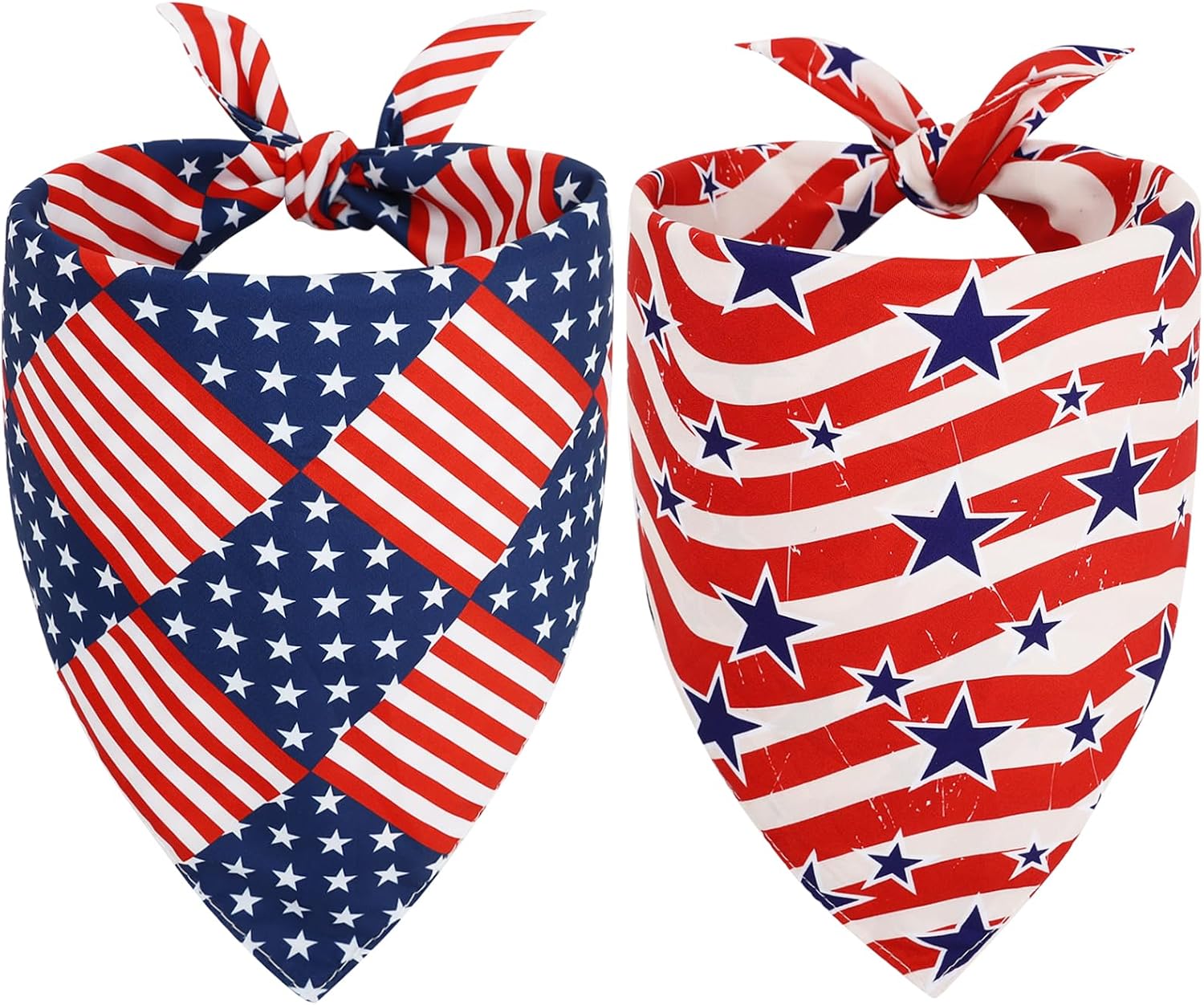 Vivifying 4th of July dog bandana front view featuring American flag print on a golden retriever