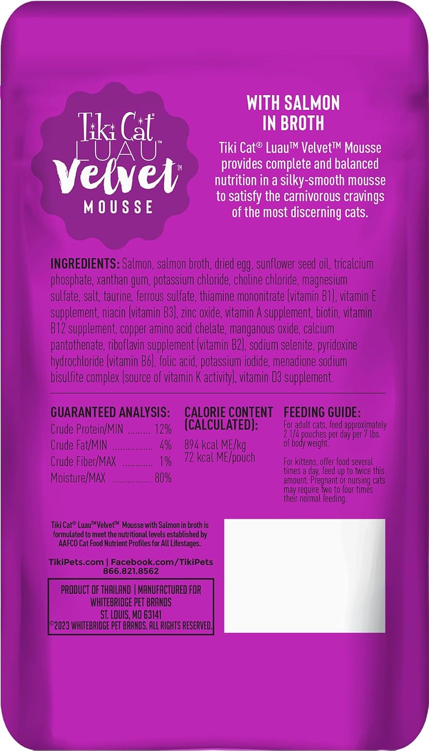 Tiki Pets Tiki Cat Luau Velvet Mousse Salmon wet cat food texture in bowl