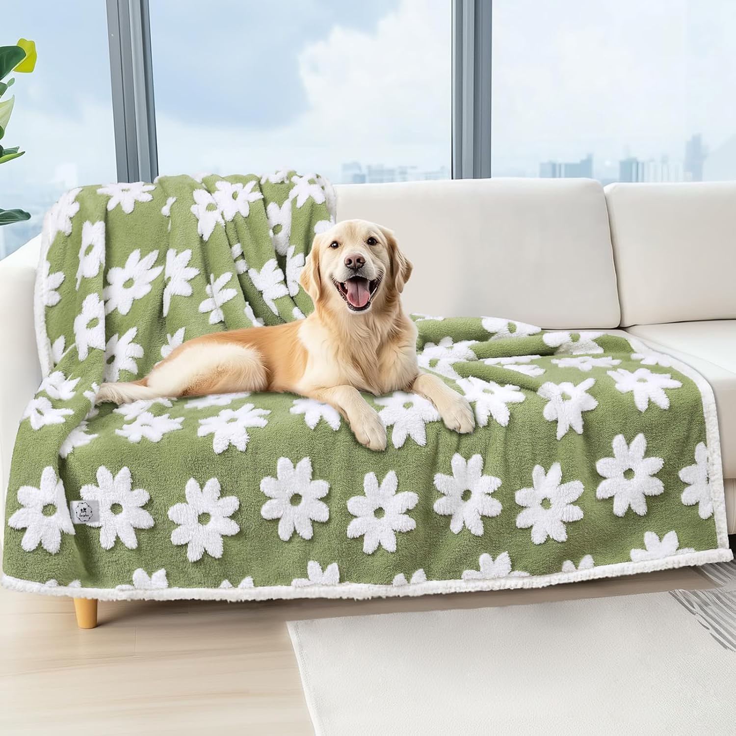 Luciphia Waterproof Pet Blanket for Medium Large Dogs Washable Fluffy Thick Jacquard Shag Fleece Warm Sherpa 3D Textured Flower Print for Cats Puppy Couch Protection (Blue,40x28 inches) - Image 10