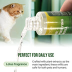 Close up of the fresh lotus scent label on the pet air purifying liquid
