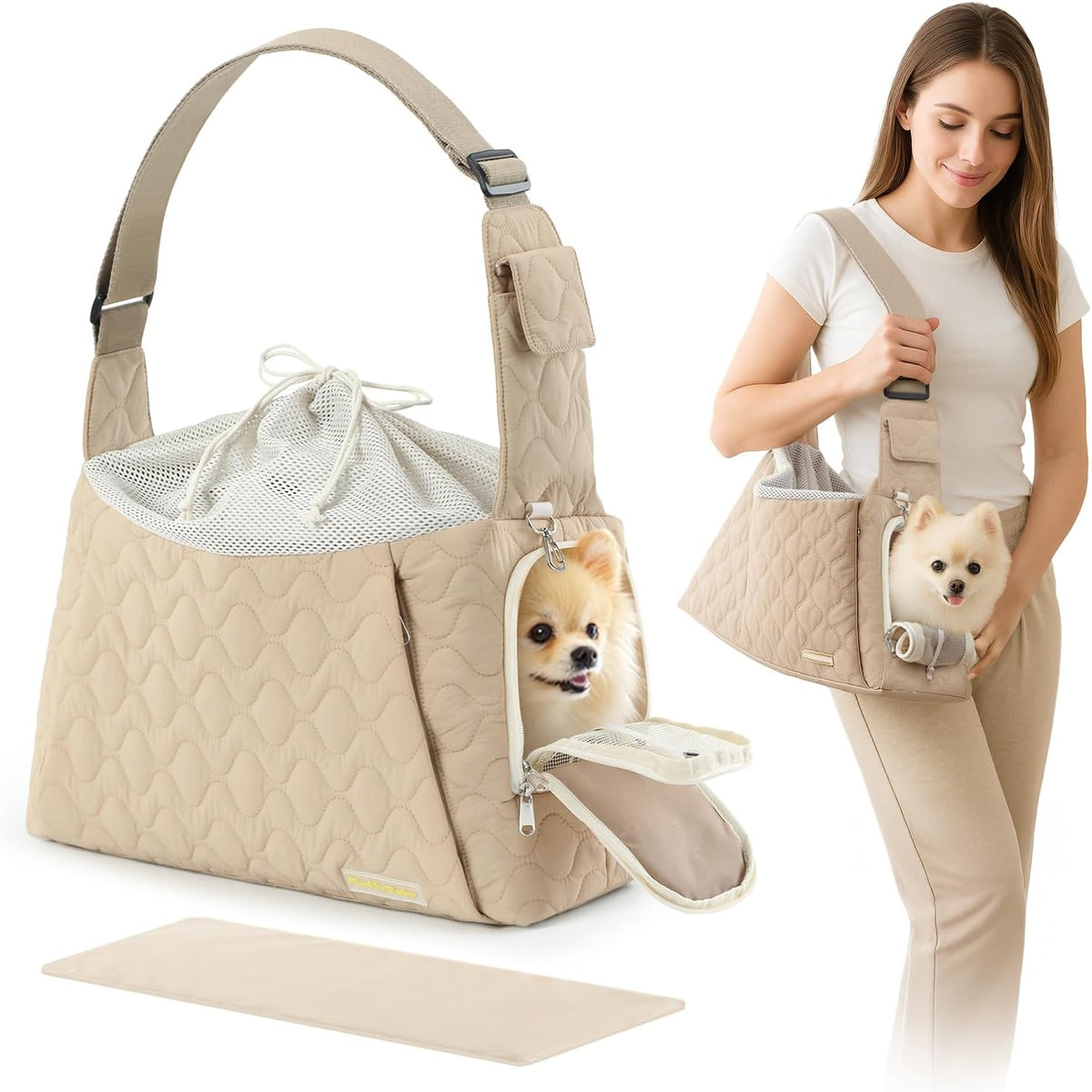 JourCraf Dog Carrier Sling for Small Dogs, Front Cat Sling & Cats Up to 15 lbs, Dog Purse with Adjustable Strap Front Zipper Pocket, Double Safety Feature, Hands Free for Travel - Image 9