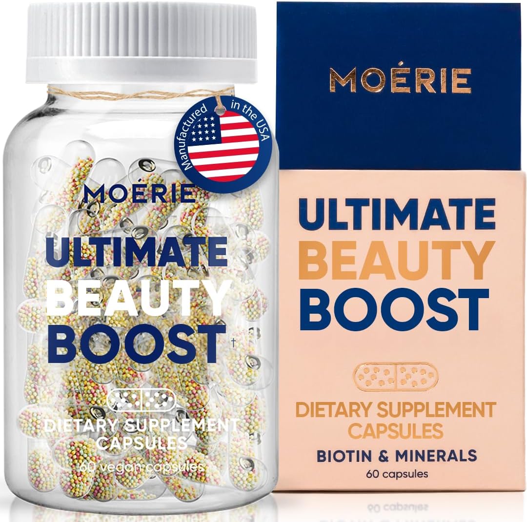 Moerie Ultimate Hair Boost Supplement sixty capsules front view bottle for hair growth vitamins