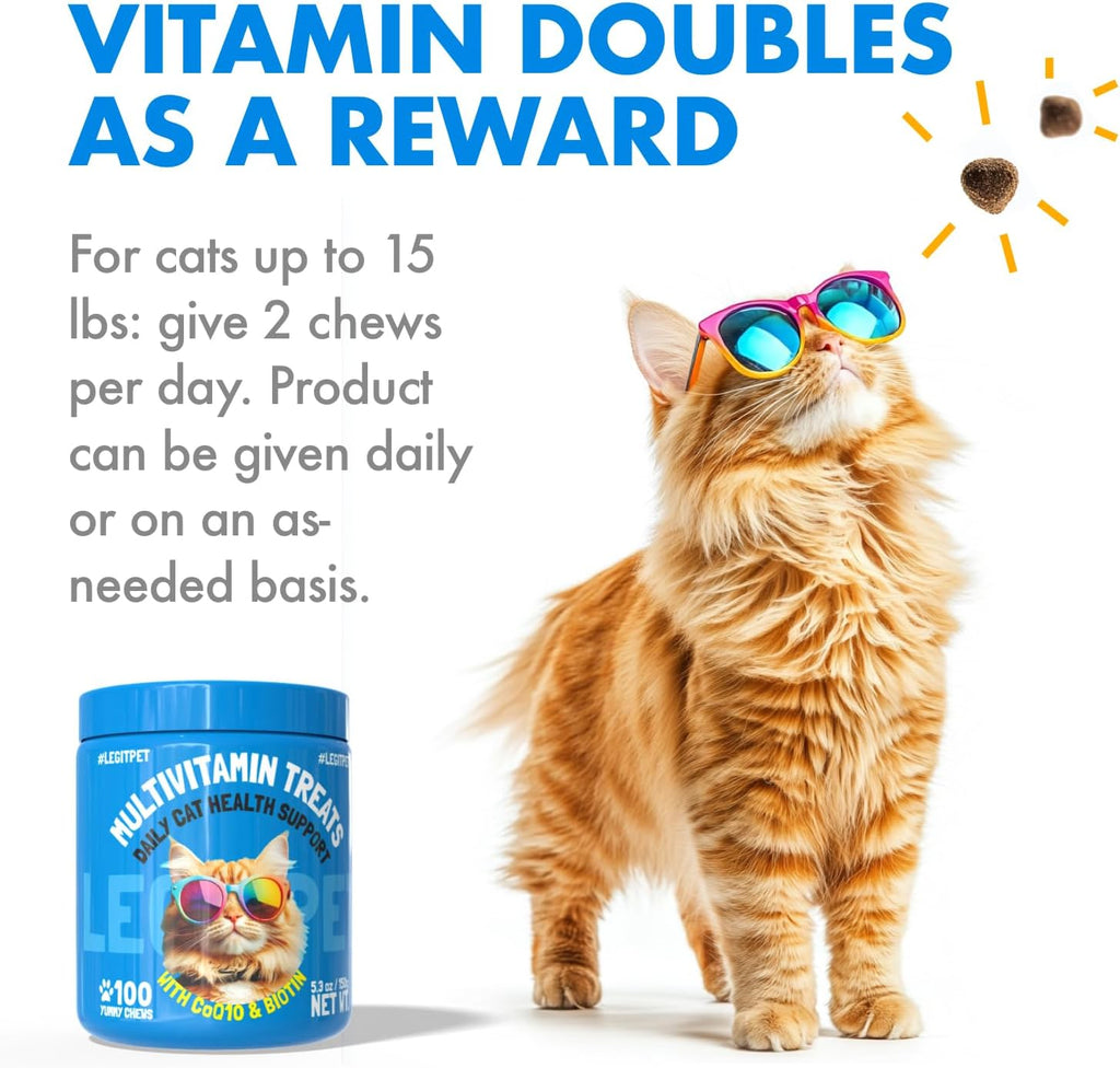Legitpet skin and coat cat supplement soft chews nutrition label.
