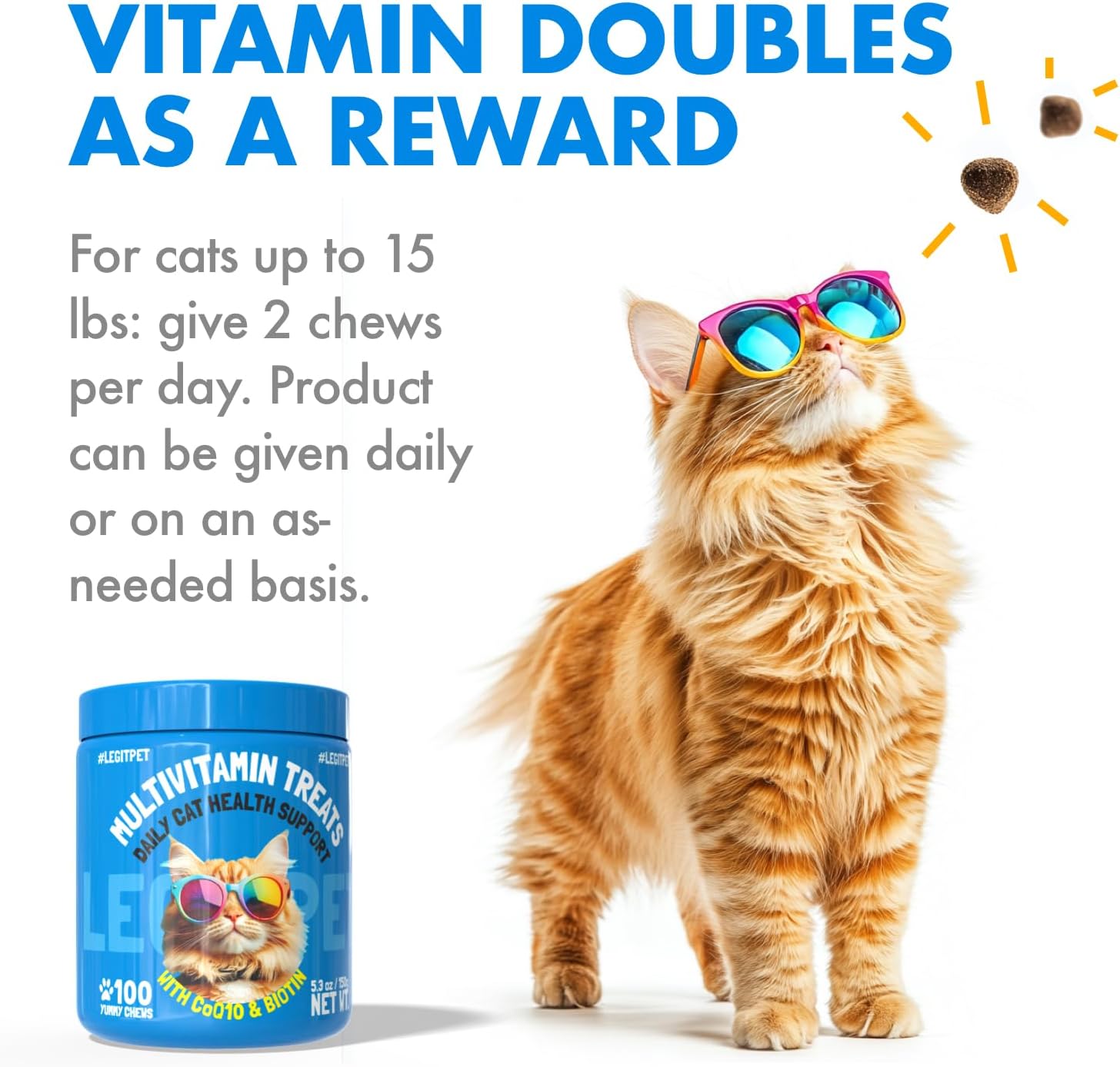 Legitpet skin and coat cat supplement soft chews nutrition label.