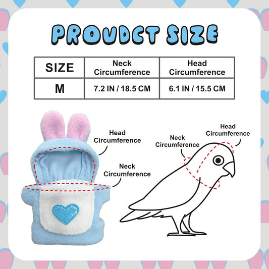 HELAIMAY bird flight suit showcasing the plush pink rabbit ears and heart pattern bellyband.