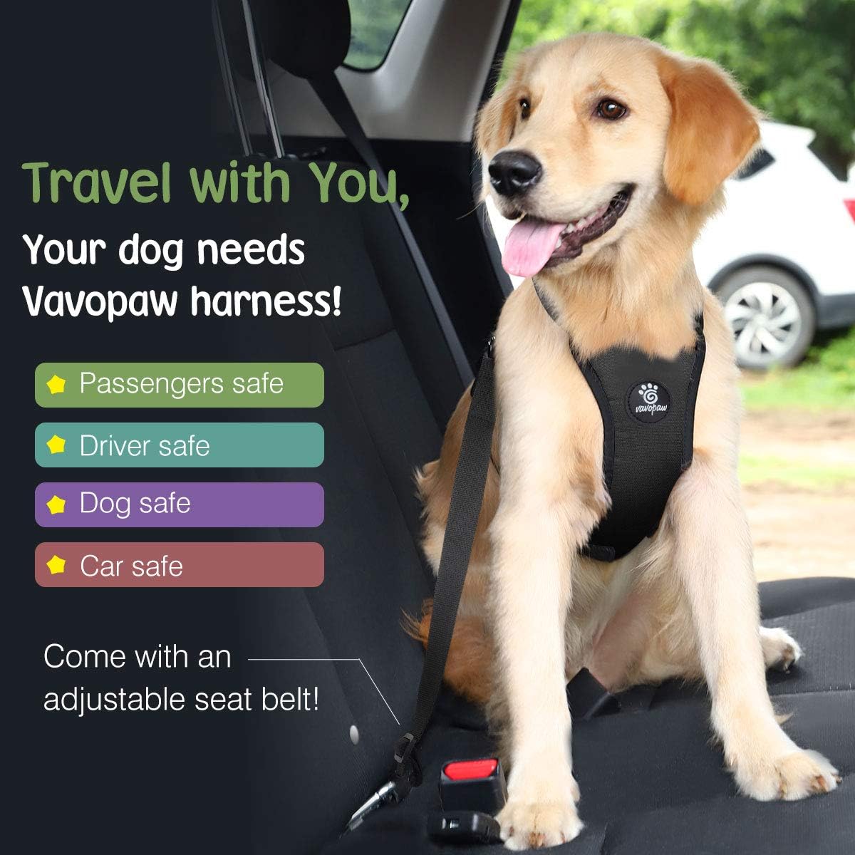 VavoPaw adjustable dog car harness side profile