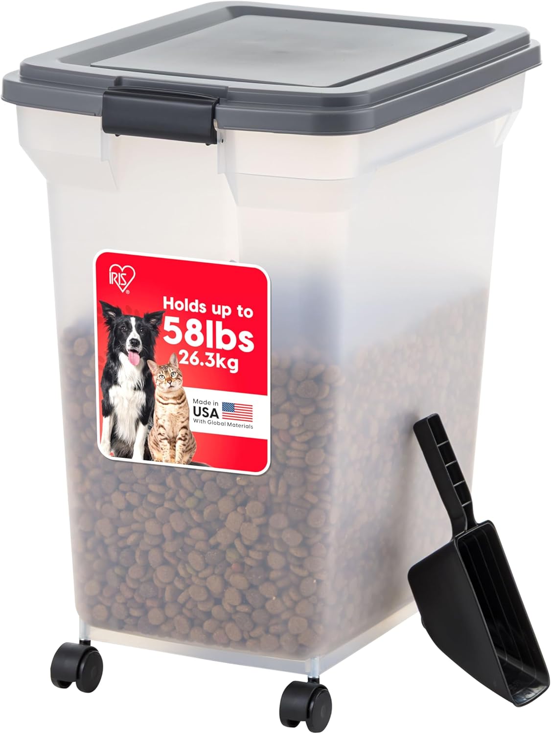 IRIS USA Dog Food Storage Container 58 Lb, Airtight Large Pet Food Storage Bin with Wheels, for Dog Cat Bird Chicken Food, Holds Up to 58 lbs, Keep Fresh, BPA Free, Made in USA, Black - Image 13