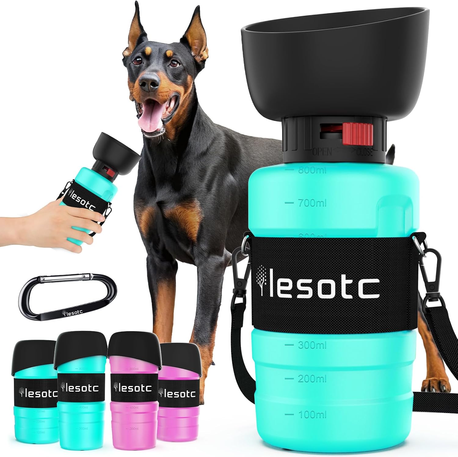 lesotc Dog Water Bottle, Portable Water Dispenser with Bowl, Leak Proof Pet Travel Squeeze Bottle, Puppy Essentials Dog Stuff Accessories for Outdoor Walking, Hiking, Camping - Image 10