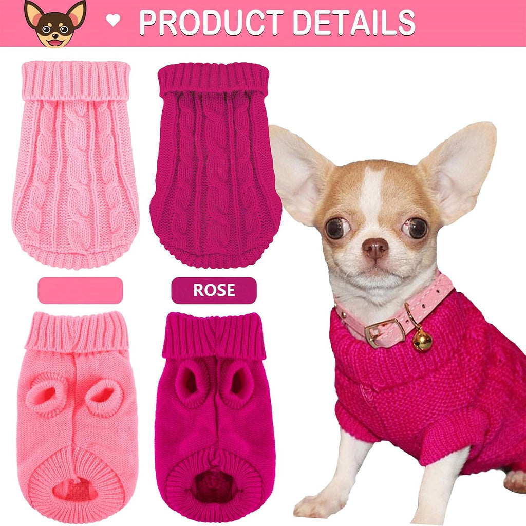 Back view of the double extra small pet winter outfit highlighting the braid pattern