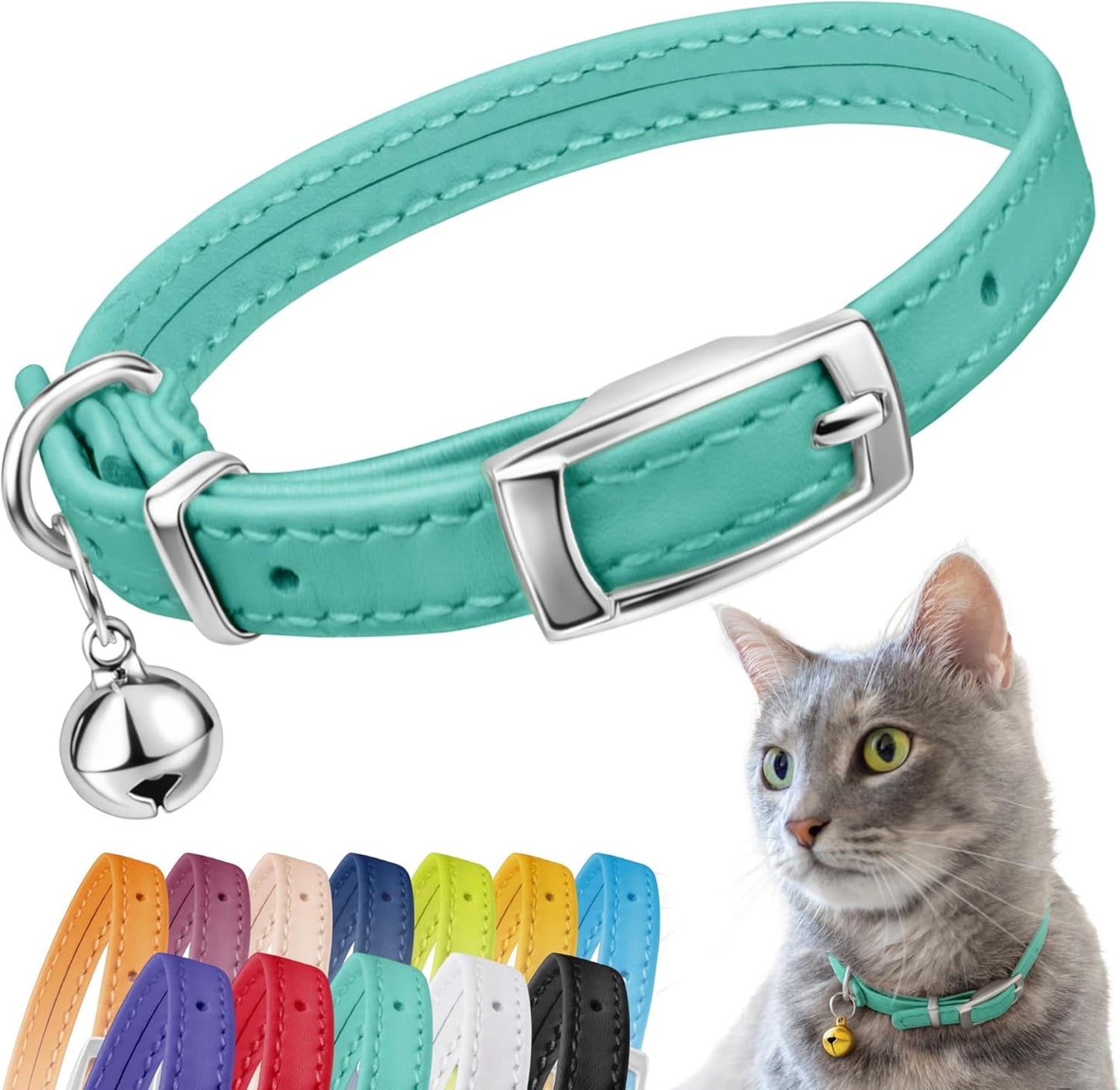 CollarDirect Leather Cat Collar with Removable Bell - Safety Elastic Strap (Breakaway Alternative) - Kitten Collar for Small & Big Boy & Girl Cats - Image 9