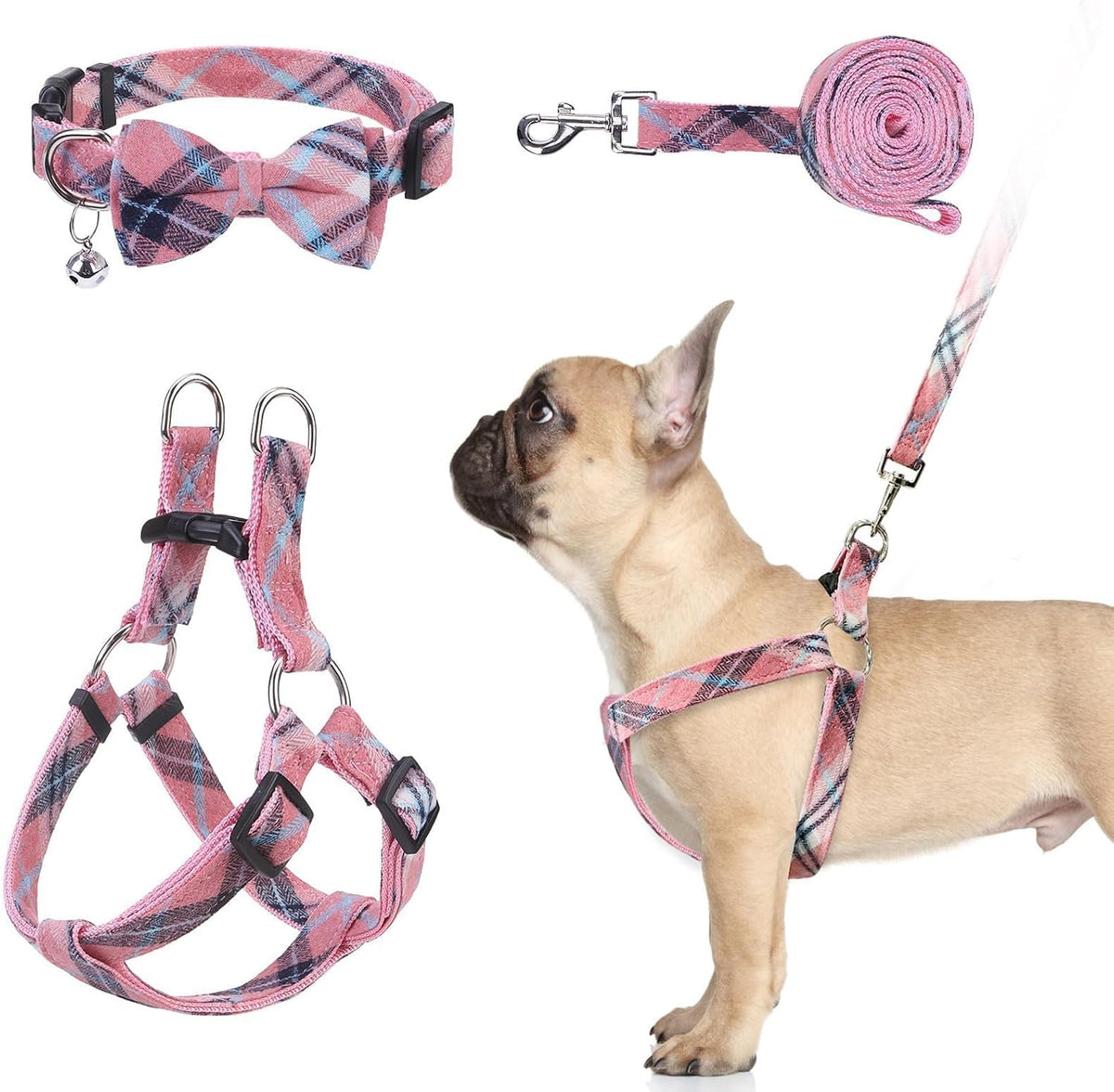 BINGPET Dog Harness Collar Leash Set,Adjustable No Pull Escape Proof Small Dog Harness,Classic Plaid Puppy Harness and Leash Set for Small Medium Large Dogs Training Easy Walk Running(Beige,M) - Image 10