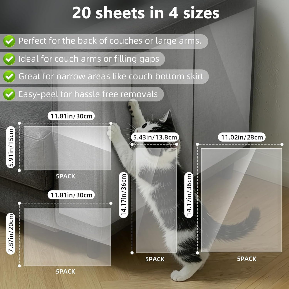 Transparent furniture scratch guard sheets applied to sofa