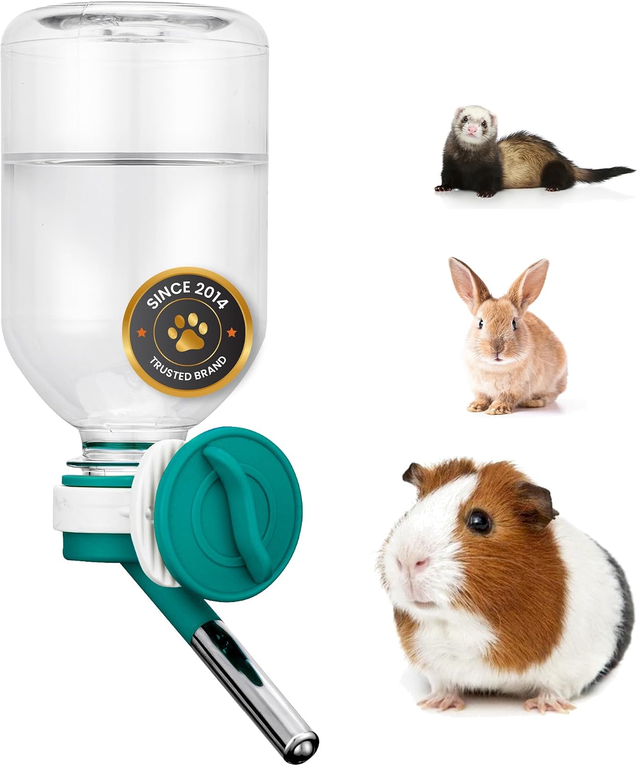 Choco Nose No-Drip Small Animal Water Bottle - Leak-Proof Patented Nozzle Helps Prevent Pet Cage Mess & Wet Bedding - Guinea Pig, Rabbit, Ferret, Hamster - BPA Free, Easy Install, 10.2 fl oz (C128) - Image 1