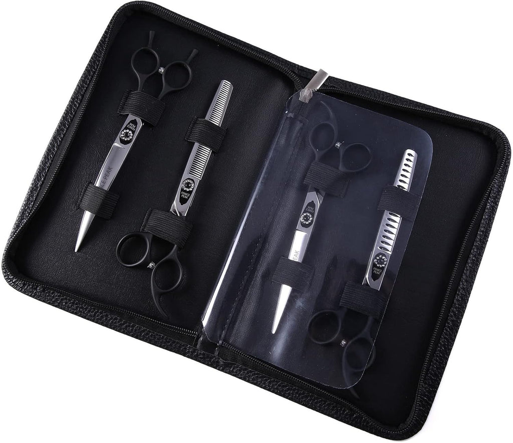 Fenice Peak seven inch 440C stainless steel straight pet shears close up.