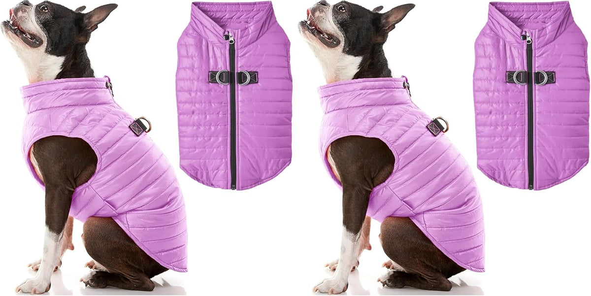 Gooby Puffer Vest - Grape, Small - Ultra Thin Zip Up Windbreaker with Dual D Ring Leash - Water Resistant Dog Sweater Coat for Small Dogs - Image 10