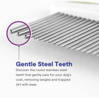 Side profile of the premium stainless steel pet comb illustrating the sturdy bend proof pins.