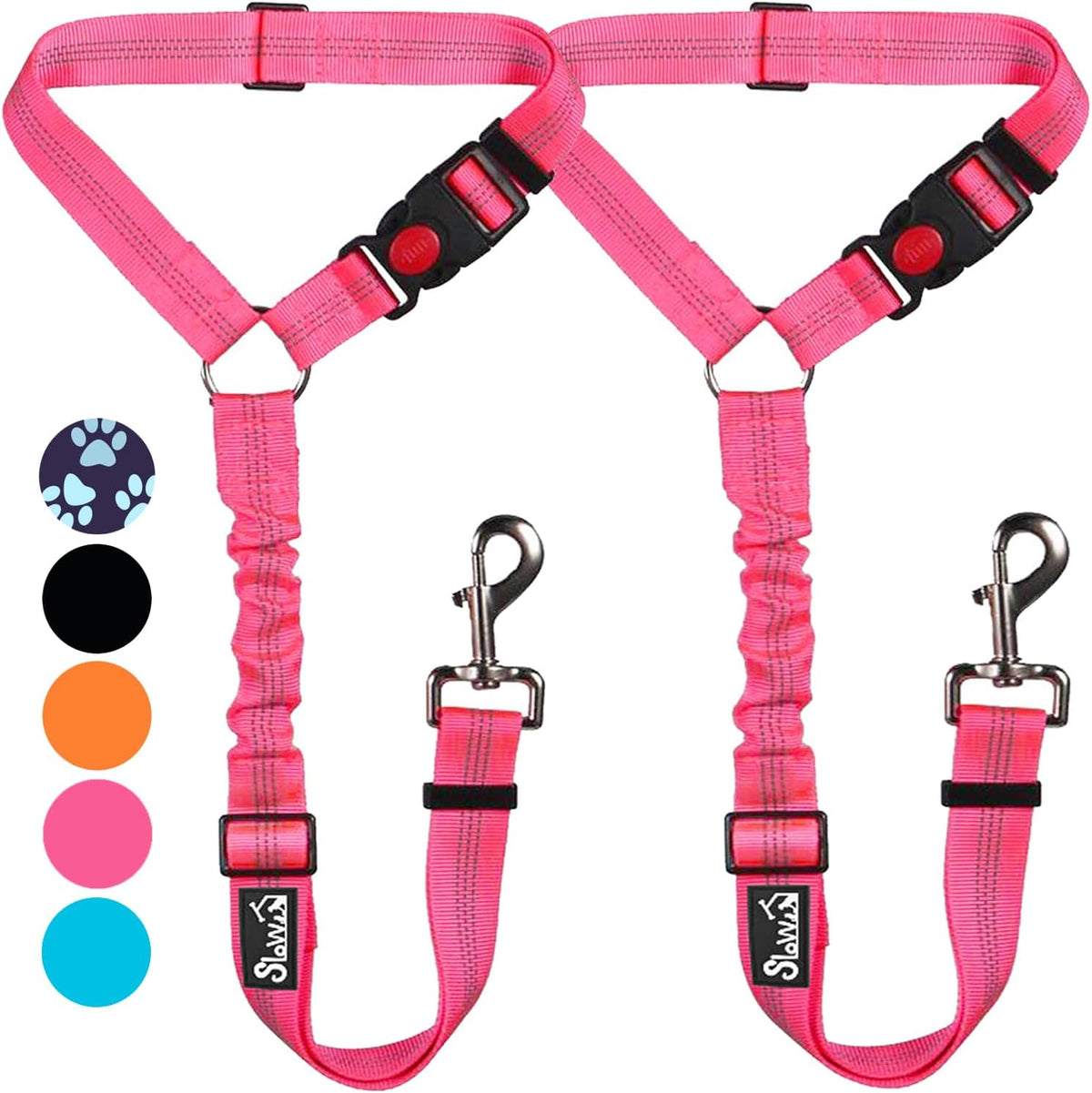 Lukovee dog car seat belt 2 pack in fluorescent pink front view