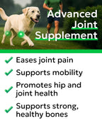 Bark And Spark advanced hip and joint soft chews packaging showing daily weight dosage chart