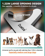 Duwize pet nail trimmer angled view highlighting the wide mouth opening