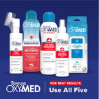 TropiClean OxyMed shampoo bottle branding and usage icons