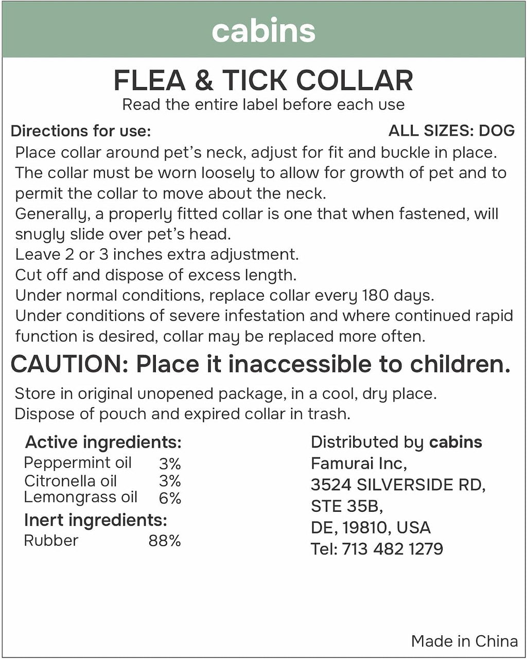 Packaging of Cabins dog flea collar set