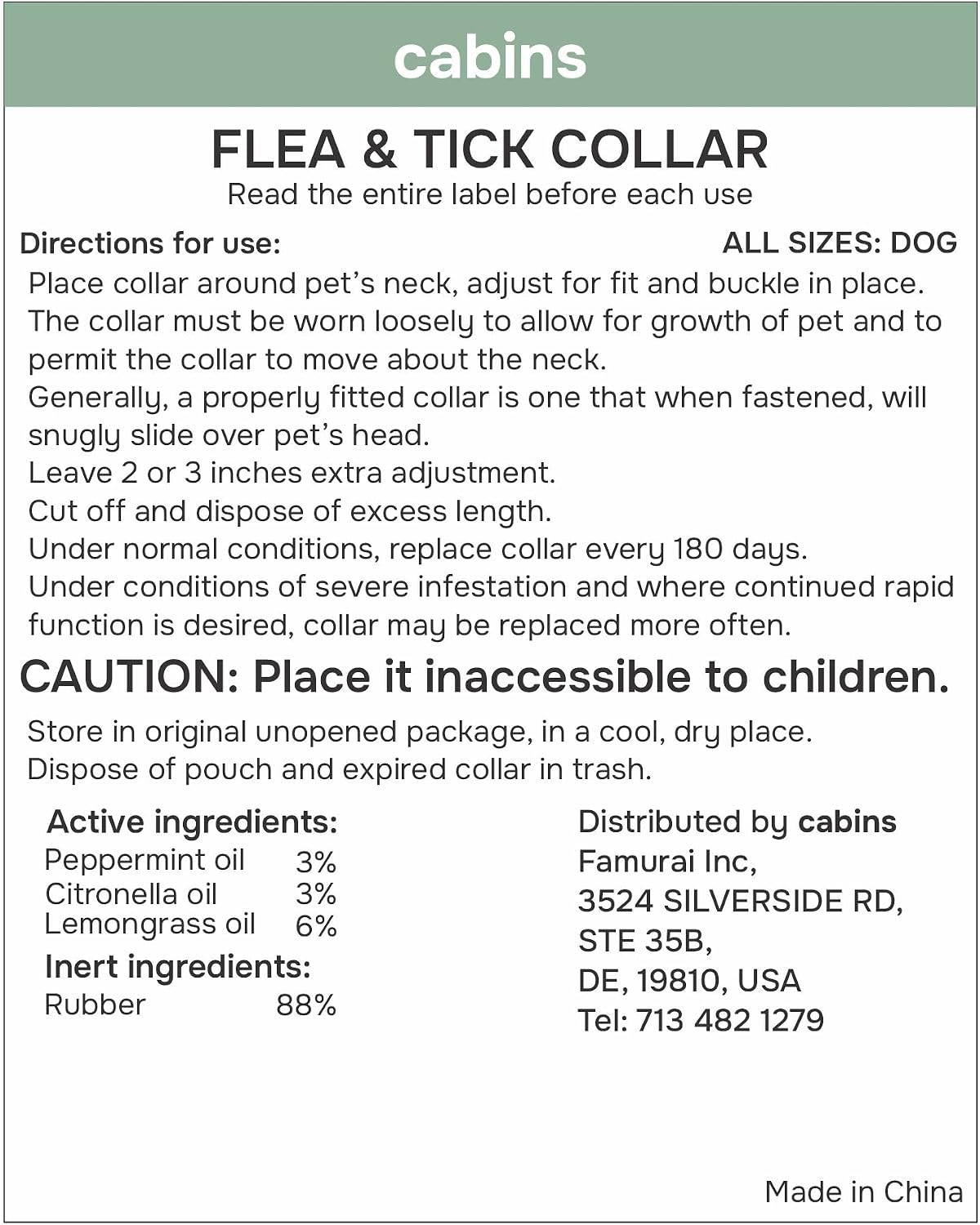 Packaging of Cabins dog flea collar set