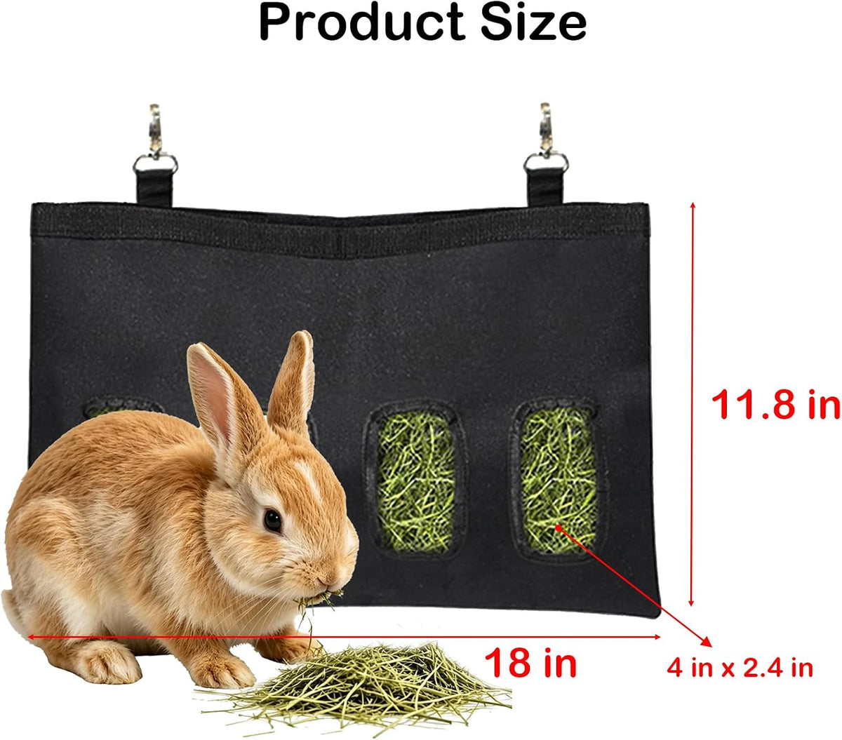 Rabbit Hay Feeder - Large Capacity Oxford Cloth Hanging Hay Bag - 4 Holes - 1 Pcs (Black) - Image 6