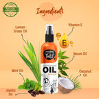 Natural ingredients label on Wagging Tails pet soothing massage oil