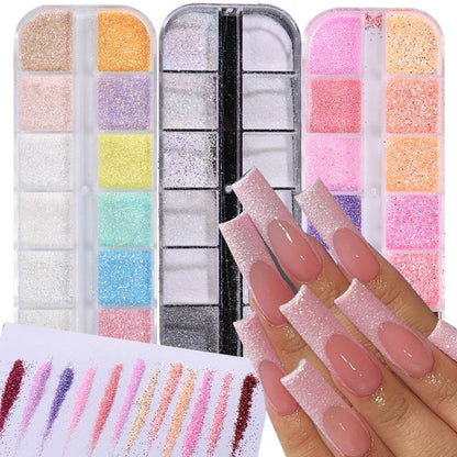 Stzpronail sugar glitter powder set showing all 36 colors in clear view.
