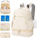 GDNasist Breast Pump Backpack front view in beige color showing dual-layer design.