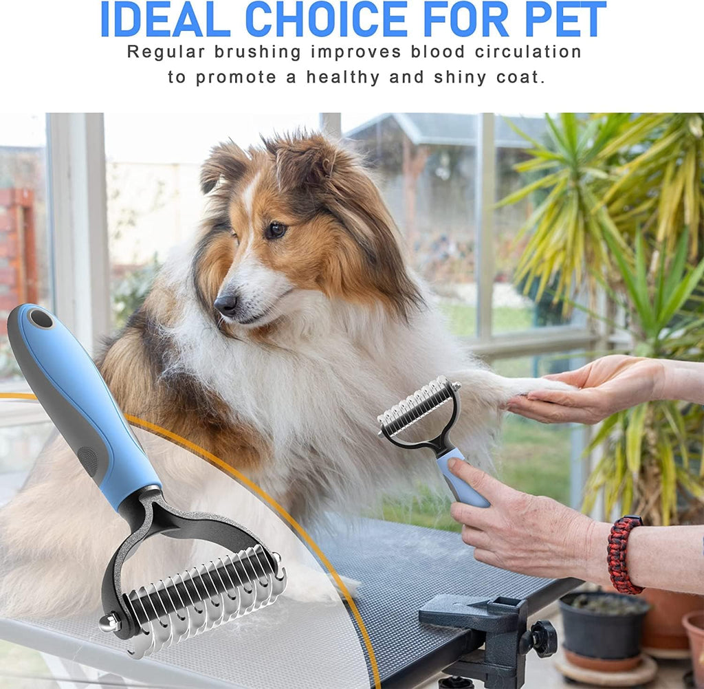 Grooming Tool- Dog and Cat Dematting Comb and Brush with 2 Sided Professional Grooming Rake (Blue, Grey) - Image 9