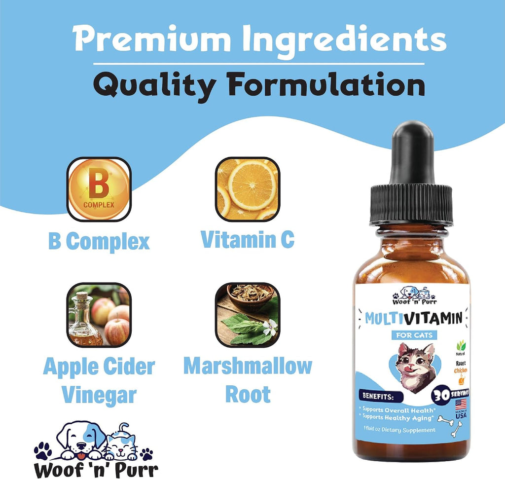 Nutrient rich cat multivitamin drop tincture bottle packaging detail