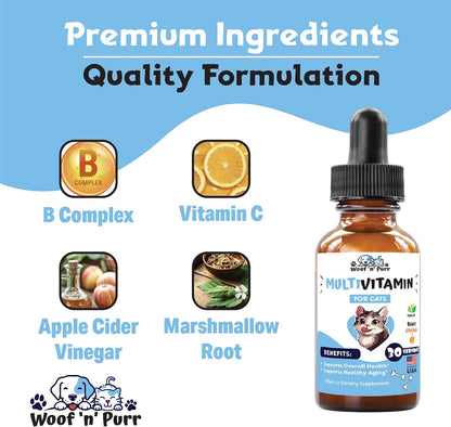 Nutrient rich cat multivitamin drop tincture bottle packaging detail
