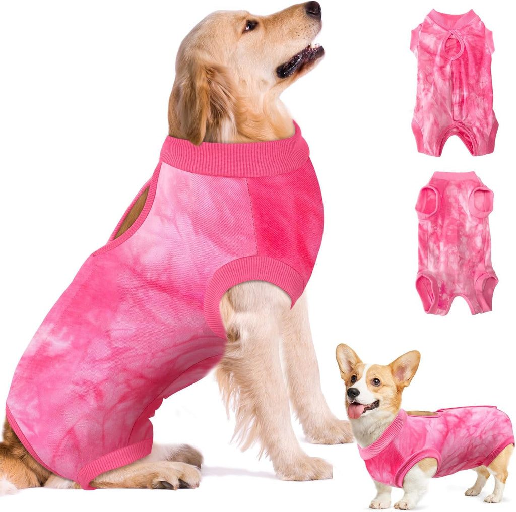 SlowTon dog recovery suit front view pink surgical onesie for large dogs
