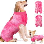 SlowTon dog recovery suit front view pink surgical onesie for large dogs