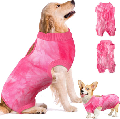 SlowTon dog recovery suit front view pink surgical onesie for large dogs