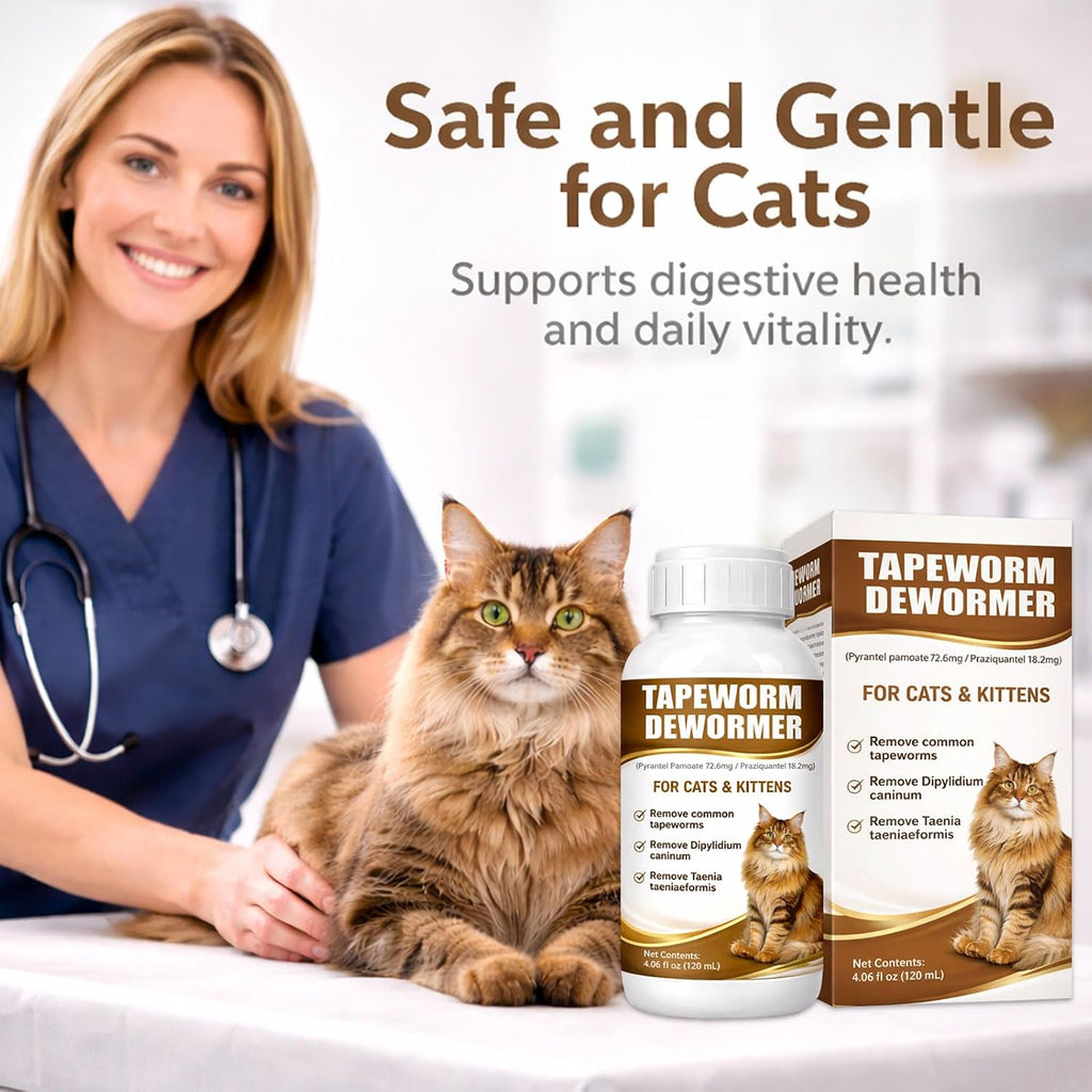 Vet strength liquid tapeworm and roundworm remover for cats.