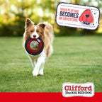 Clifford dog toy flying disc held by a hand