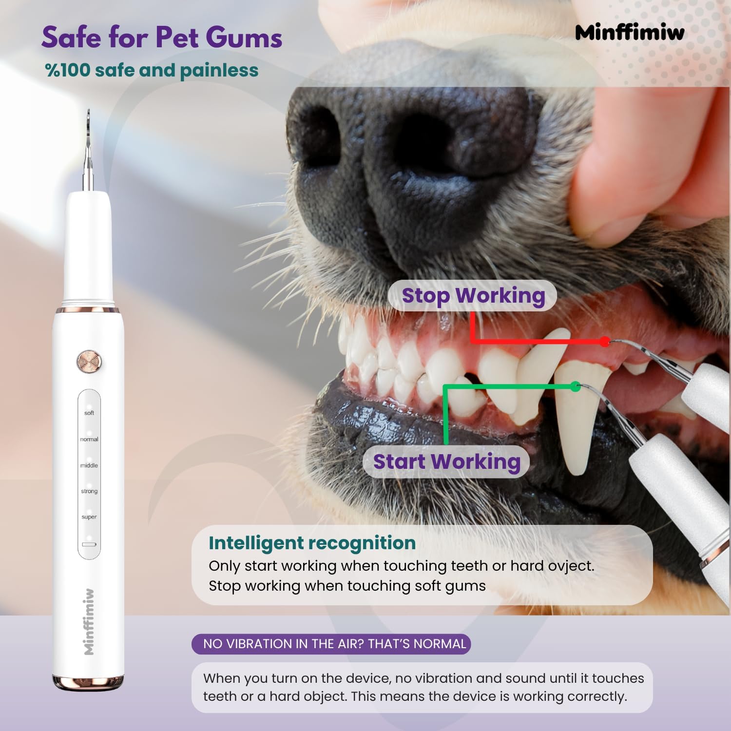 Close up of Minffimiw electric tooth cleaner with LED light
