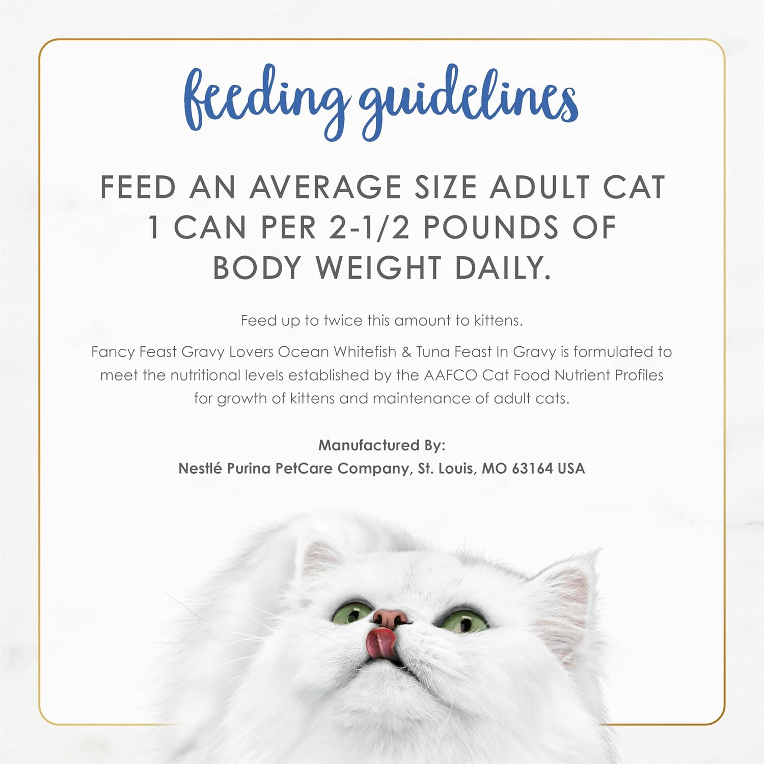 Nutritional information and ingredients on Purina Fancy Feast cat food can