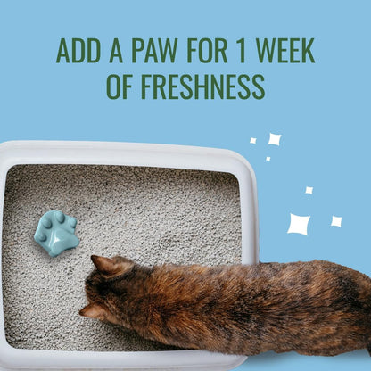 Close up view of the solid baking soda infused pet odor eliminator pod in fresh linen scent