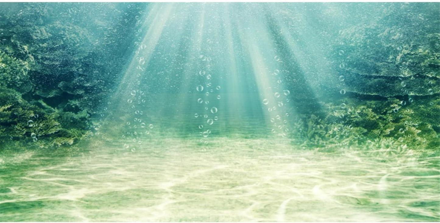 AWERT Aquarium Background front view showing underwater ocean floor scene with aquatic plants and bubbles.