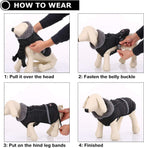 Side view of Qbleev dog jacket with reflective strips