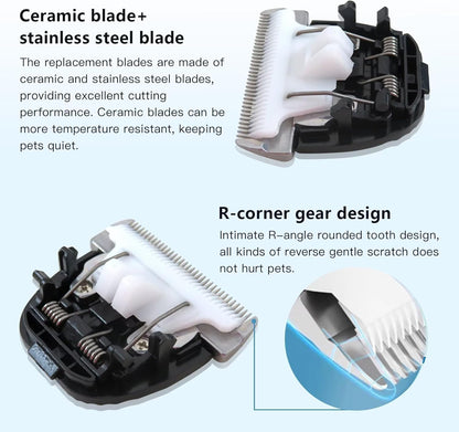 Close up view of the upgraded low noise ceramic teeth on the replacement blade