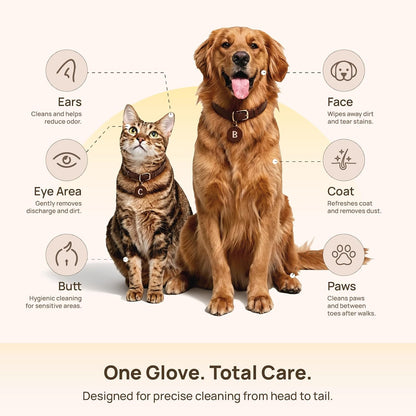 Pet owner using Hicc Pet grooming glove on a dog