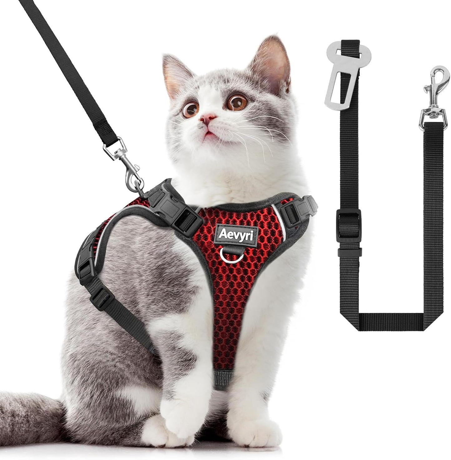 Cat Harness, Cat Harness and Leash for Walking, Adjusted in Four Directions and Breathable Cat Harness for Anti Escape that can be Fitted and Positioned, Reflective Strips Harness, Black, M - Image 13