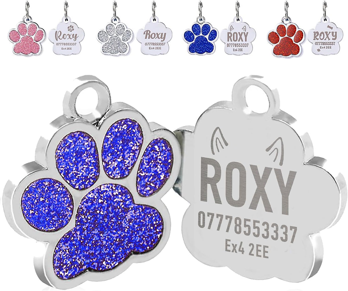 EDSG Cat Dog Tags Personalized for Pets, Dog Name Tags Cat Name ID Tag, Engraved Dog Tags Dog ID Tags Small Glitter Bling ID Tag Paw Print for Cat Pet Dog Puppy(Pink,Design 4) - Image 12
