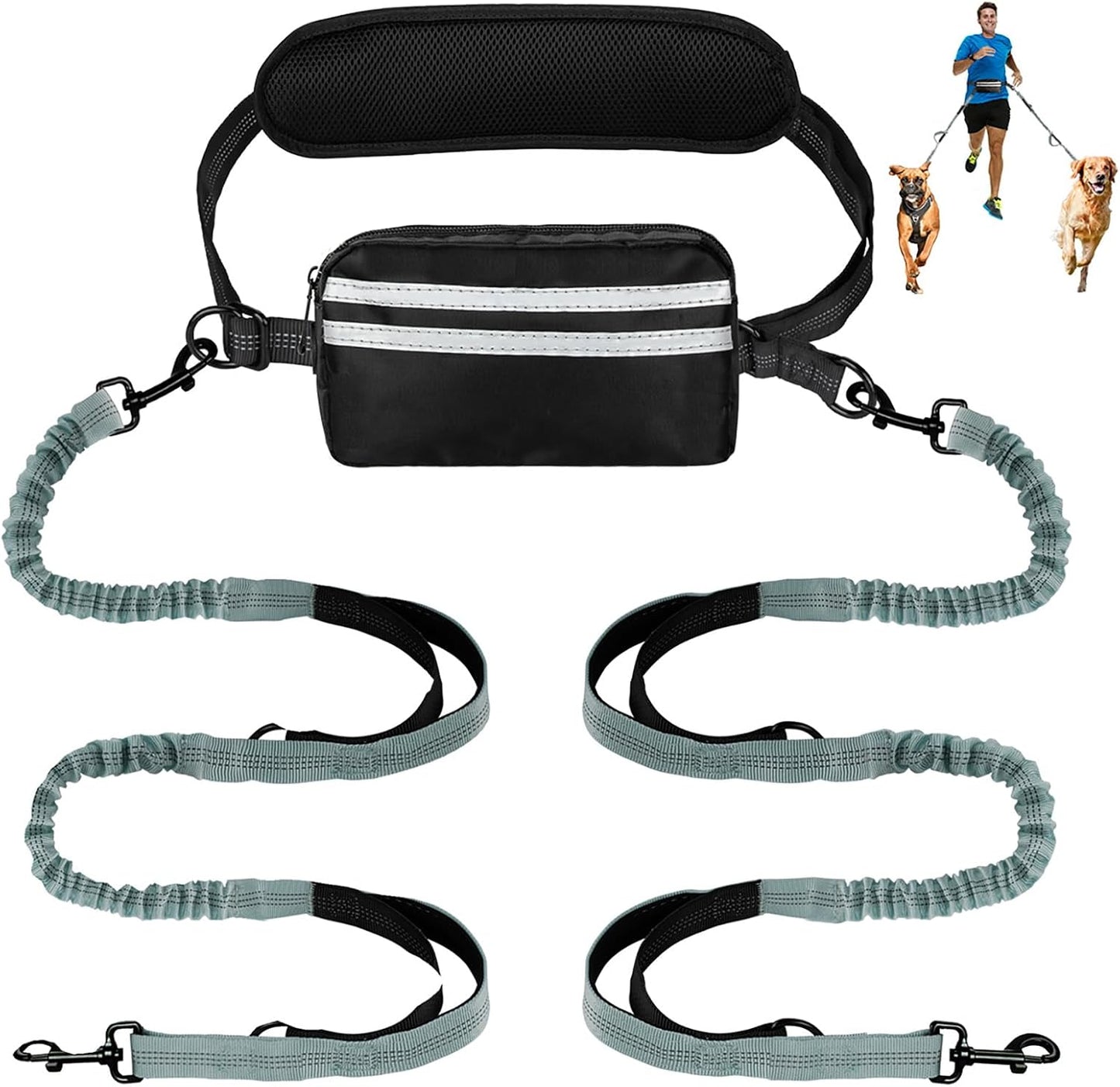 Hands Free Dog Leash, Double Dog Leash with Waist Bag, Back Brace, Double Padded Handles, Running Belt Fanny Pack with Phone, Treat, (Large, 26-120 lbs) - Image 10