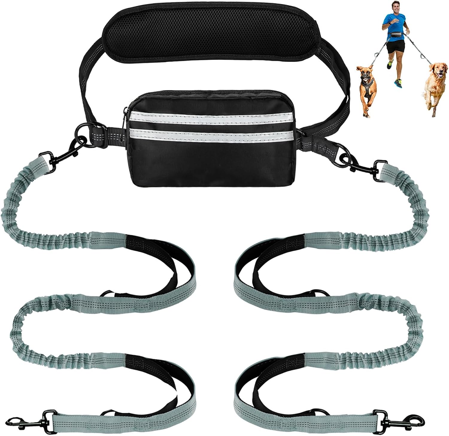 Hands Free Dog Leash, Double Dog Leash with Waist Bag, Back Brace, Double Padded Handles, Running Belt Fanny Pack with Phone, Treat, (Large, 26-120 lbs) - Image 10