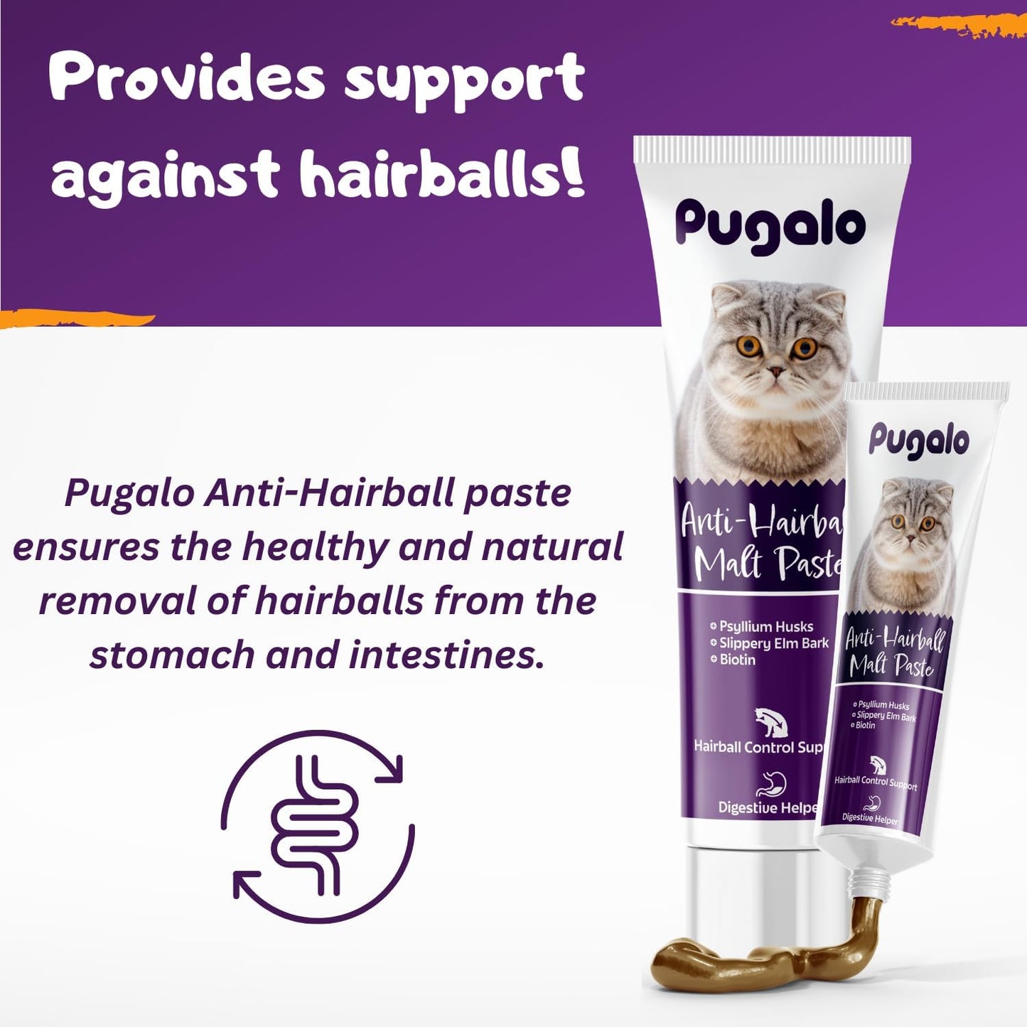Pugalo cat supplement close up showing easy application malt flavor paste